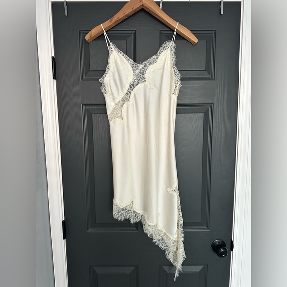Zara ZW Collection Asymmetric Lace Satin Dress Ivory Size Small NWT - Picture 2 of 7